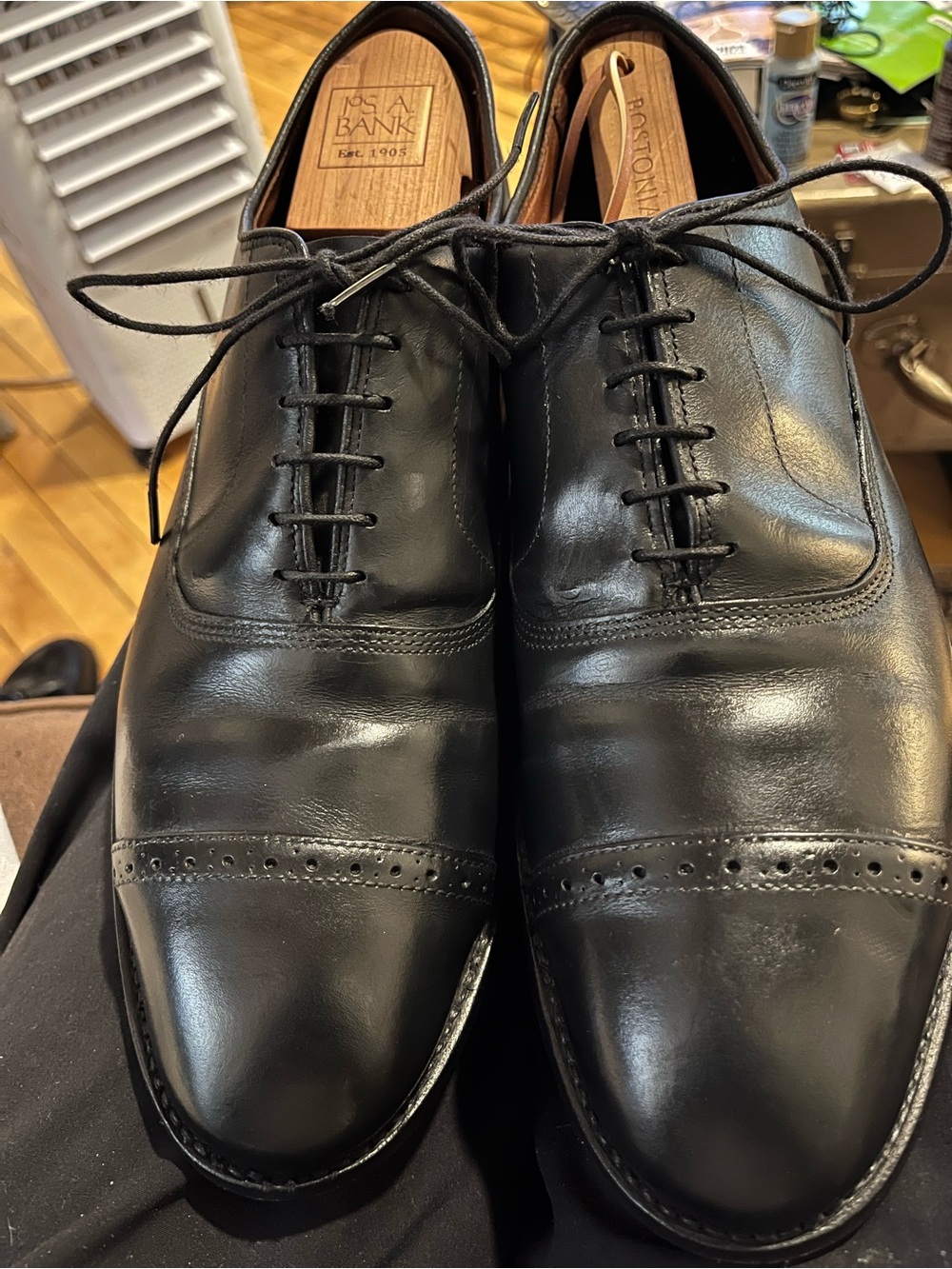 Allen Edmonds Black Cap-Toe Oxfords